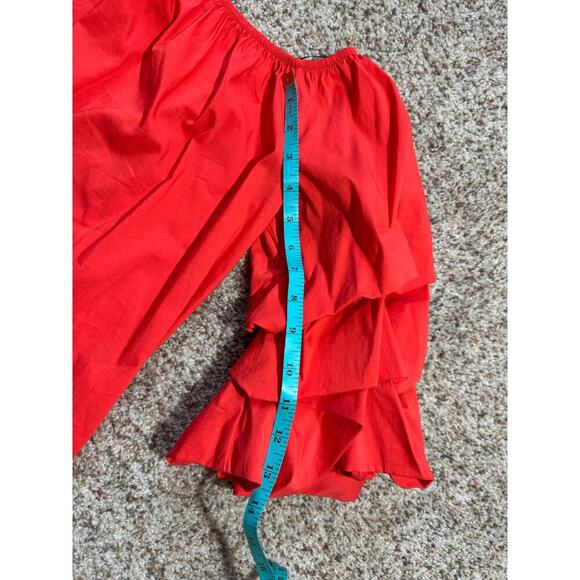 NWOT - ZARA WOMAN shirt, size Medium, puffy sleeves, crisp material, Red/Orange - Picture 3 of 8